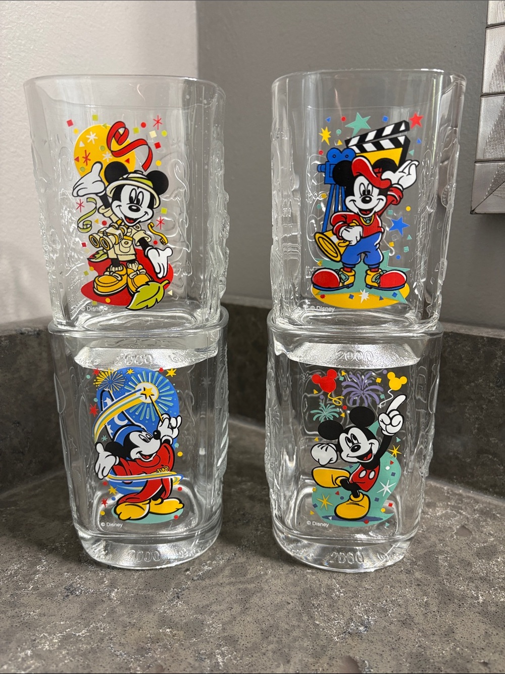 Walt Disney World 2000 McDonalds Mickey Mouse Glasses. Set of 4